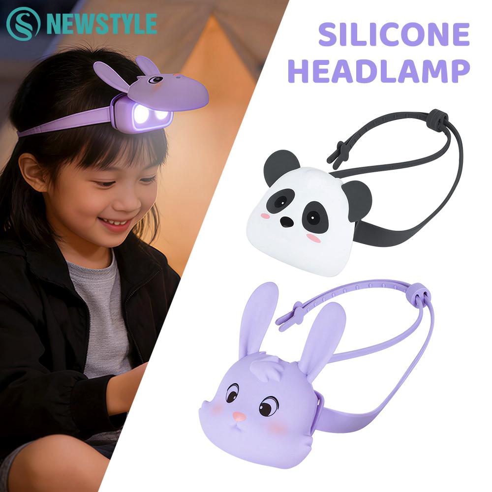 Cute Silicone Head Lamp Rechargeable 3 Level Brightness Camping Nightlights For Kids Outdoor Hiking