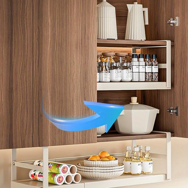 1pc-Expandable Cabinet Storage ShelfSpice Hanging Rack Kitchen Counter Organizers Shelves Under Cabinet Retractable Basket