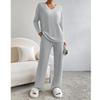 Pantaloni a gamba dritta casual alla moda autunnale da donna in due pezzi, temperamento, scollo a V largo, tuta lavorata a maglia
