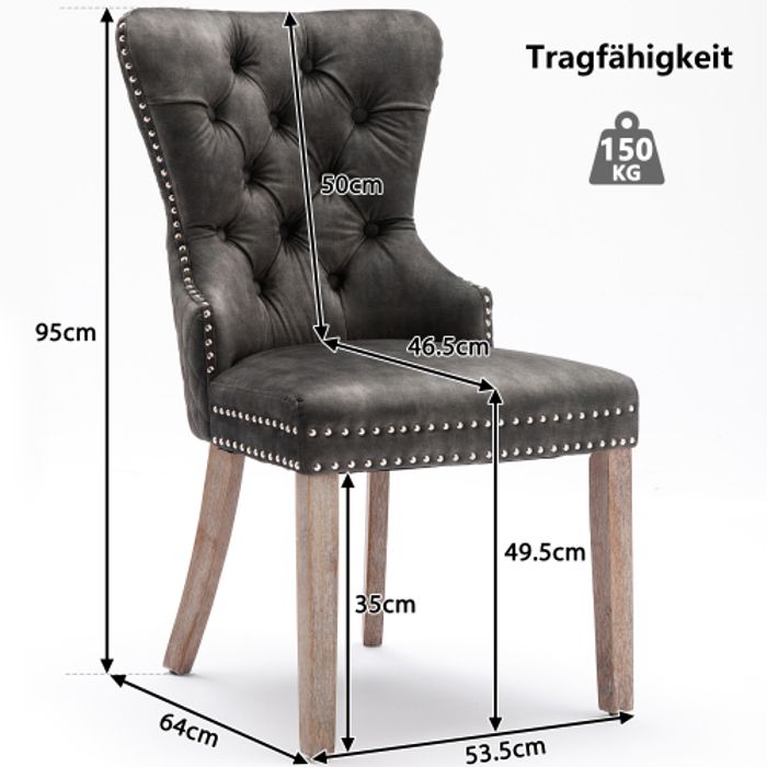 Chaises de salle à manger - MUVOE - Lot de 4 - Velours gris - Pieds en bois massif - Réglables en hauteur