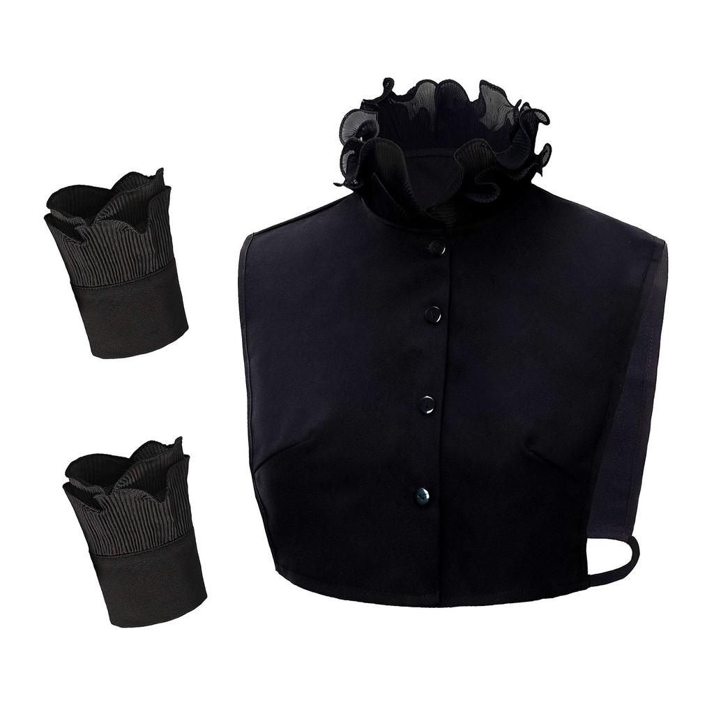Fashionable Faux Collar With Wrist Cuffs Fake Sleeves For Women Decorative Ruffle V Neck Half Shirt Blouse Layering Set