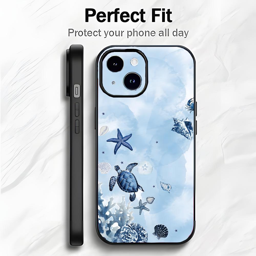 Retro Cute Blue Art Marine Life Sea Turtle Phone Case Phone Case Soft Packaging Lightweight For iPhone17 16 15 14 13ProMax