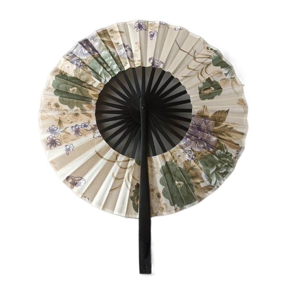 Floral Patterns Round Folding Fan Rotatable Handheld Fan Dance Fan Dance Performance