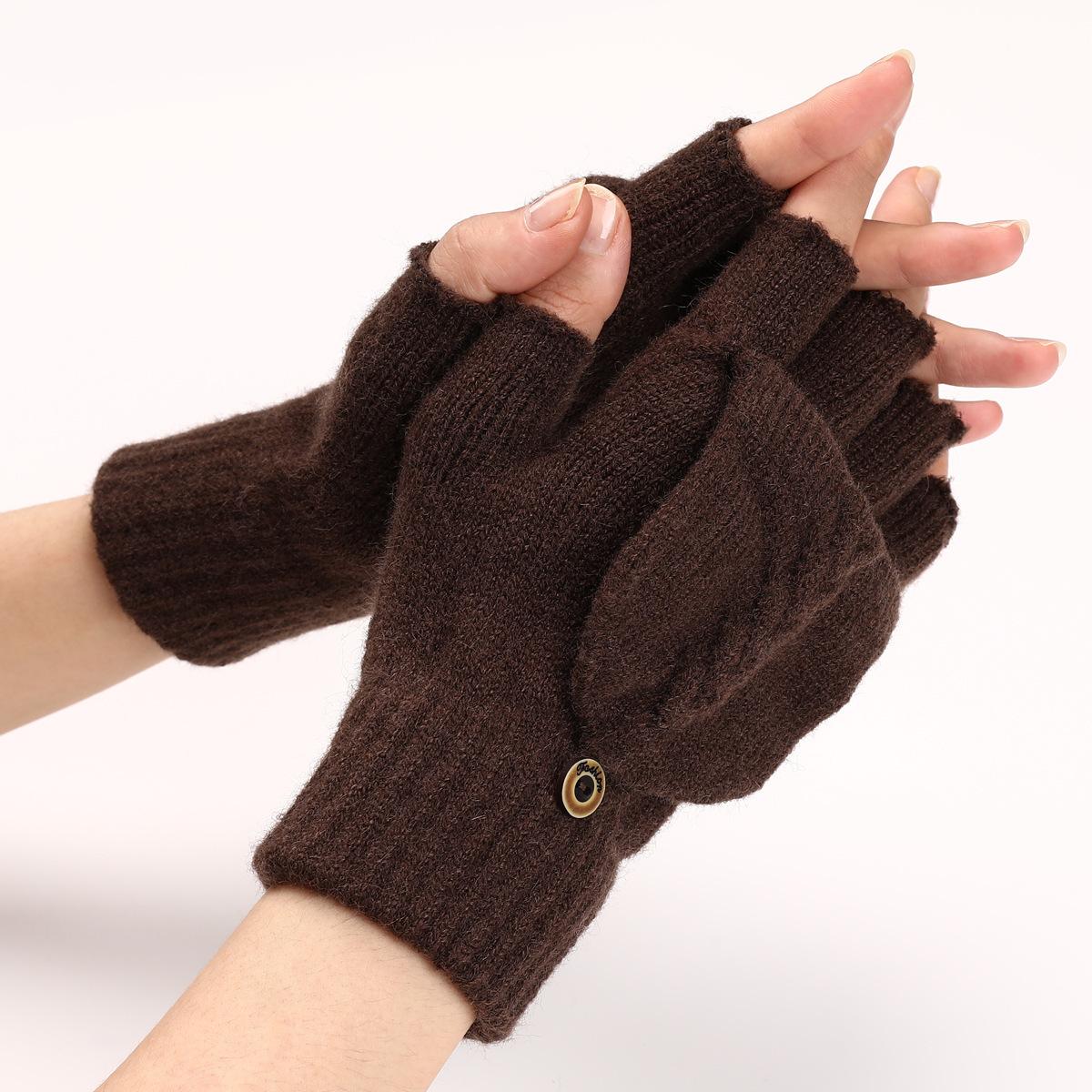 

New Embroidered Flip Top Half Finger Woolen Warm Gloves for Men and Women Autumn and Winter Writing Fingerless Knitted Arm Covers one size