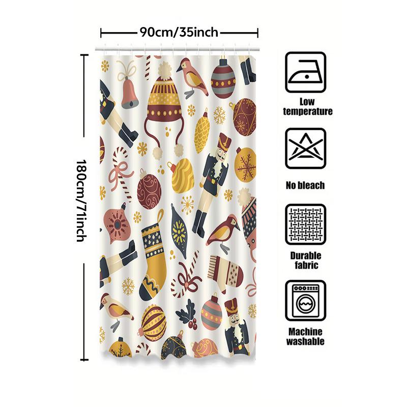 Tu Christmas Shower Curtain Festive Holiday Decor Merry Xmas Pattern Bathroom Fabric Backdrop Waterproof Vintage Style Home Deco
