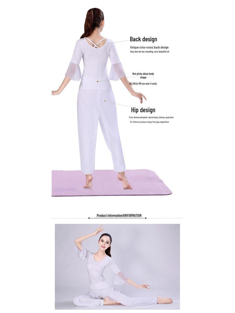 White Butterfly Dance Yoga Set: Gauze Sleeve Chiffon Costume for Women