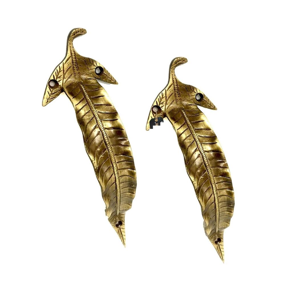 7 Inches Leaf Design Brass Door Handle Pair, Brass Pull Handles, Main Door Handle Pairs, Standard, Pack of 2