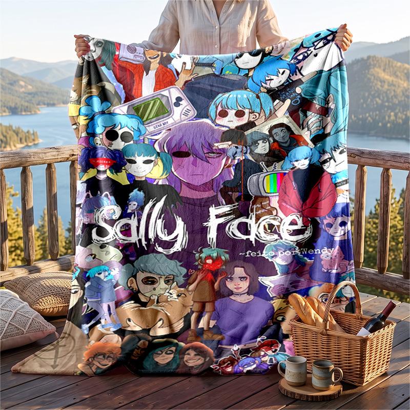 Warm Flannel Blanket Sally Face Pattern, Lightweight Comfortable Throw Blanket for Bed Sofa Use