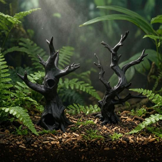 3D Printed Breeding Box Accessory 2Pcs Jumping Spider Tree, Hiding Cave, Hermit Crab Climbing Decor for Compact Shelter Small Pets Reptile Habitat