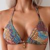 Nové Dámské Sexy Bikini s Potiskem na Krku a Rozparky, Plážové Plavky s Odhalenými Zády Bikini