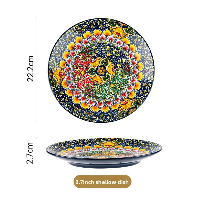 Bohemian Retro Dinnerware Set Salad Bowl Cutlery Ethnic Style Tableware for Home