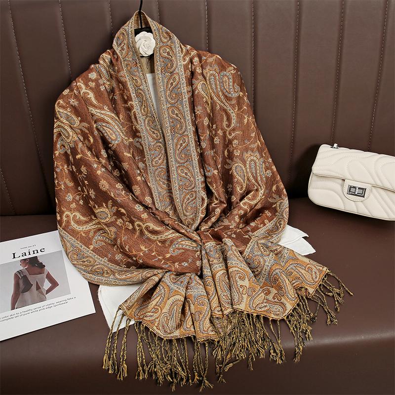 Luxury Tassel Blanket Design Thick Jacquard Pashmina Hijab Winter Warm Shawl Wrap Cashmere Scarf Women Neckerchief Poncho Stoles