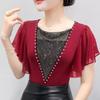 Summer Women's Sexy V-Neck Short Sleeve T-Shirts Elegant Luxury Hollowed-Out Hot Diamonds Casual Tops Brand Female Slim Tees Blouse