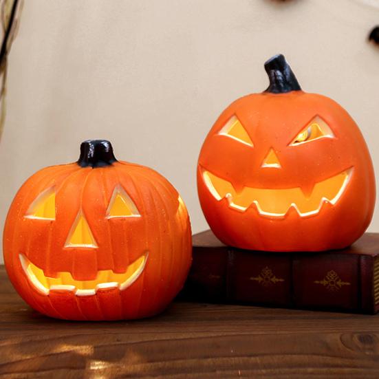 Halloween Pumpkin Lamp Spooky Light Up Pumpkin Figurine Glowing Decorative Pumpkin with LED Light for Haunted House Halloween Home Garden Decor