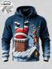 3D Print Christmas Fleece Hoodie Funny Santa Stuck In Chimney Reindeer Snow Scene Pullover Long Sleeve Holiday Sweatshirt