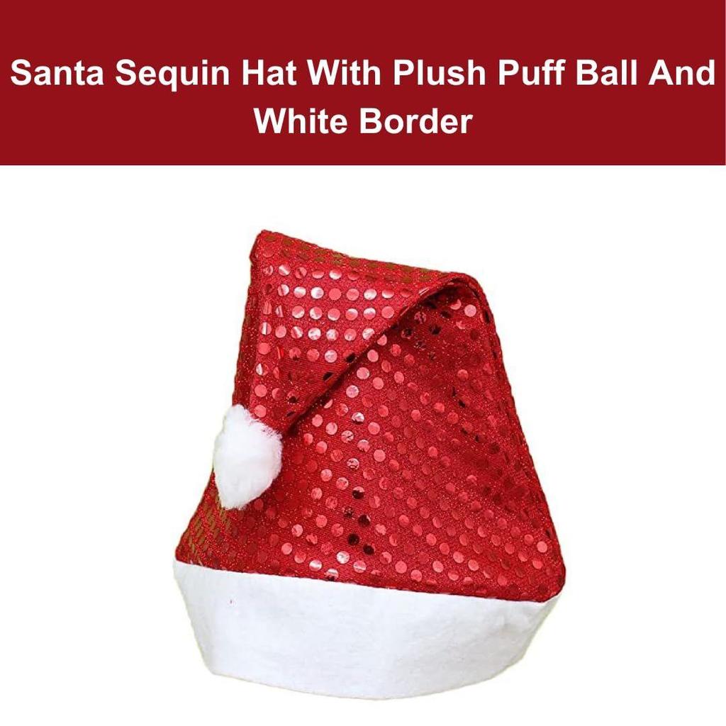 Weihnachts-Pailletten-Nikolausmütze für Erwachsene - Plüsch-Glitzer-Weihnachtsmütze für Weihnachtsfeier-Zubehör