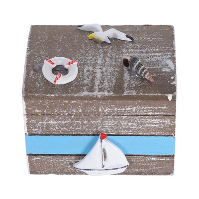 Ocean Themed Wooden Box Handcrafted Nautical Decorative Storage Chest for Jewelry Keepsakes Small Treasures Coastal Home Decor