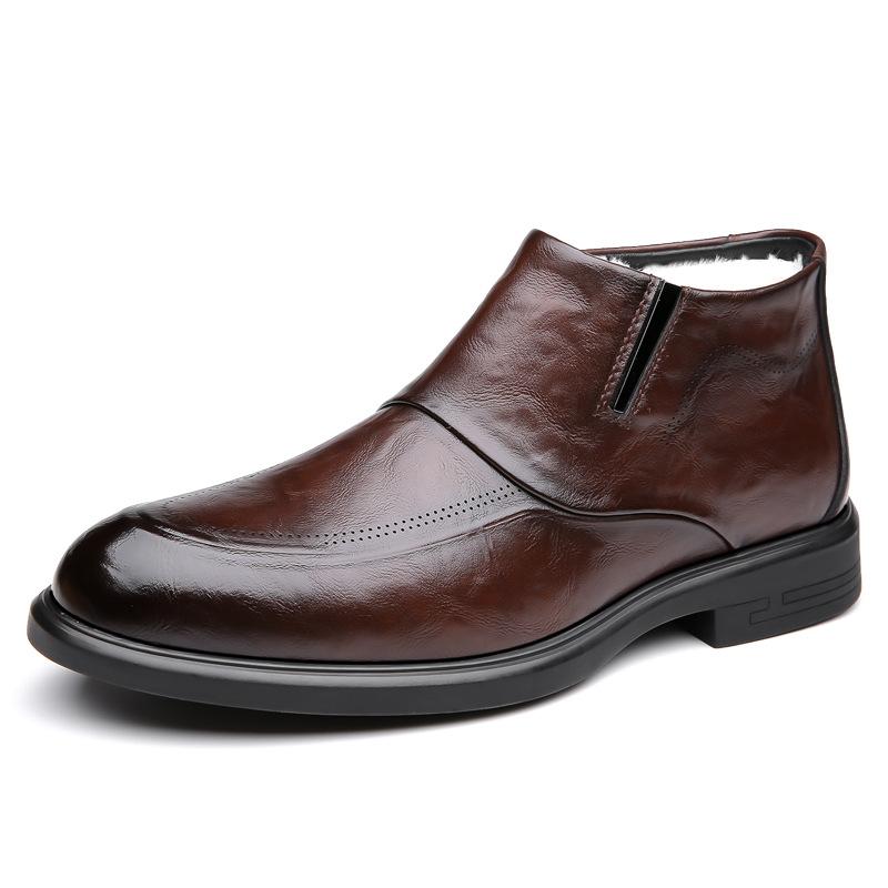 Fashion Men's Shoes 2024 Autumn and Winter Business Formal Cotton Leather Shoes Men's British Velvet Thickened Warm Cotton Shoes 38-44