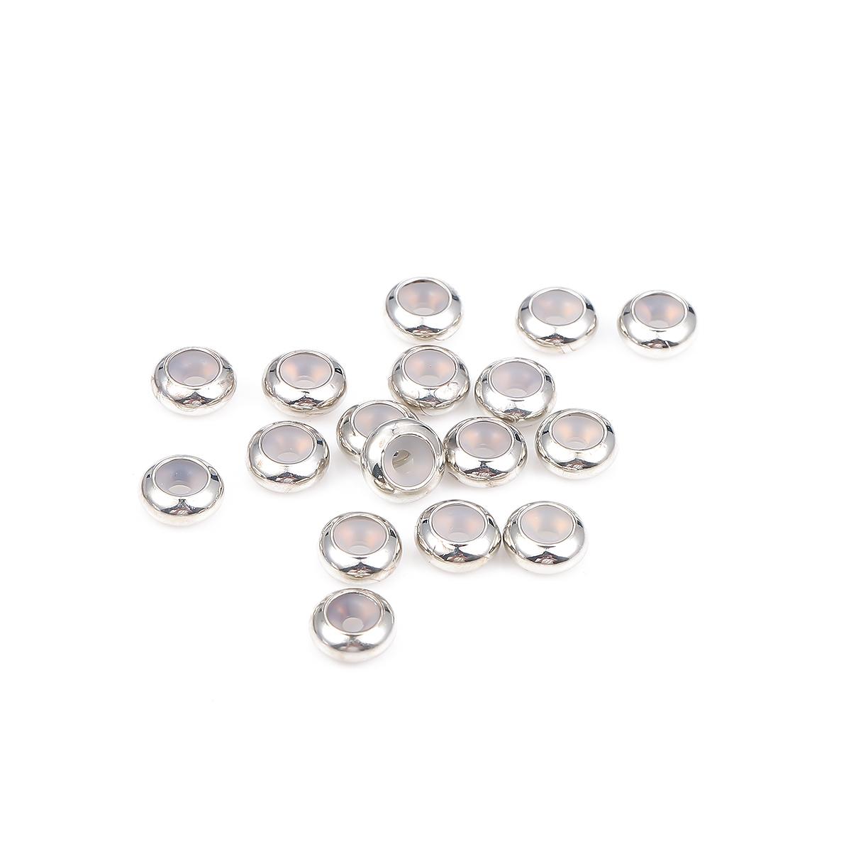 

10 шт. круглые бусины из нержавеющей стали, силиконовая резина, гладкая прокладка, фиксирующие стопорные бусины, подходят для браслета, ожерелья 7x3.1mm серебряный