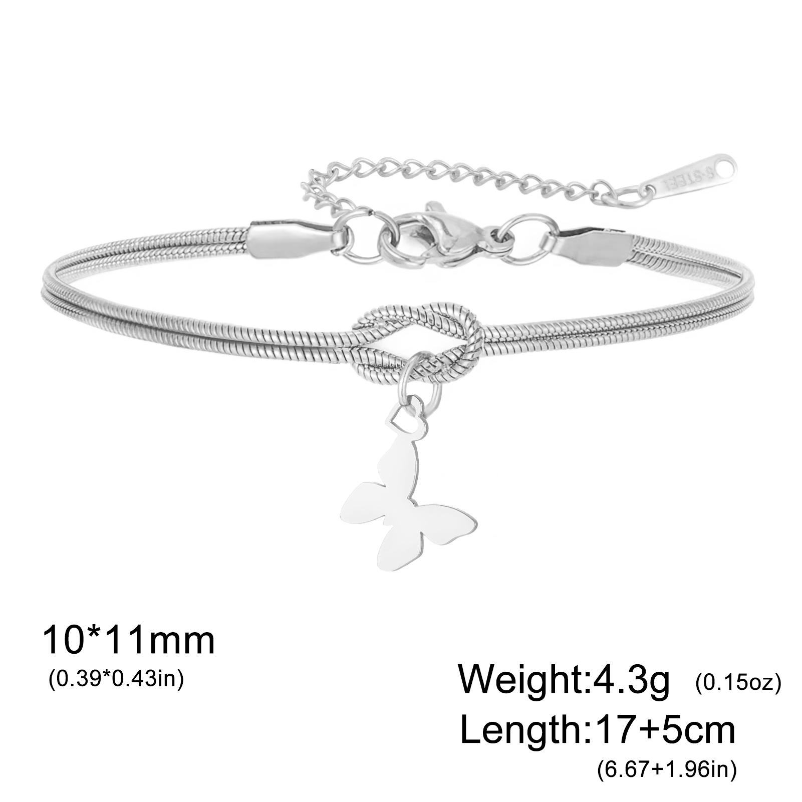 

Teamer Butterfly Charm Bracelet Stainless Steel Forever Knot Adjustable Double Layer Snake Chain For Women Girls Trendy Jewelry 17-22cm