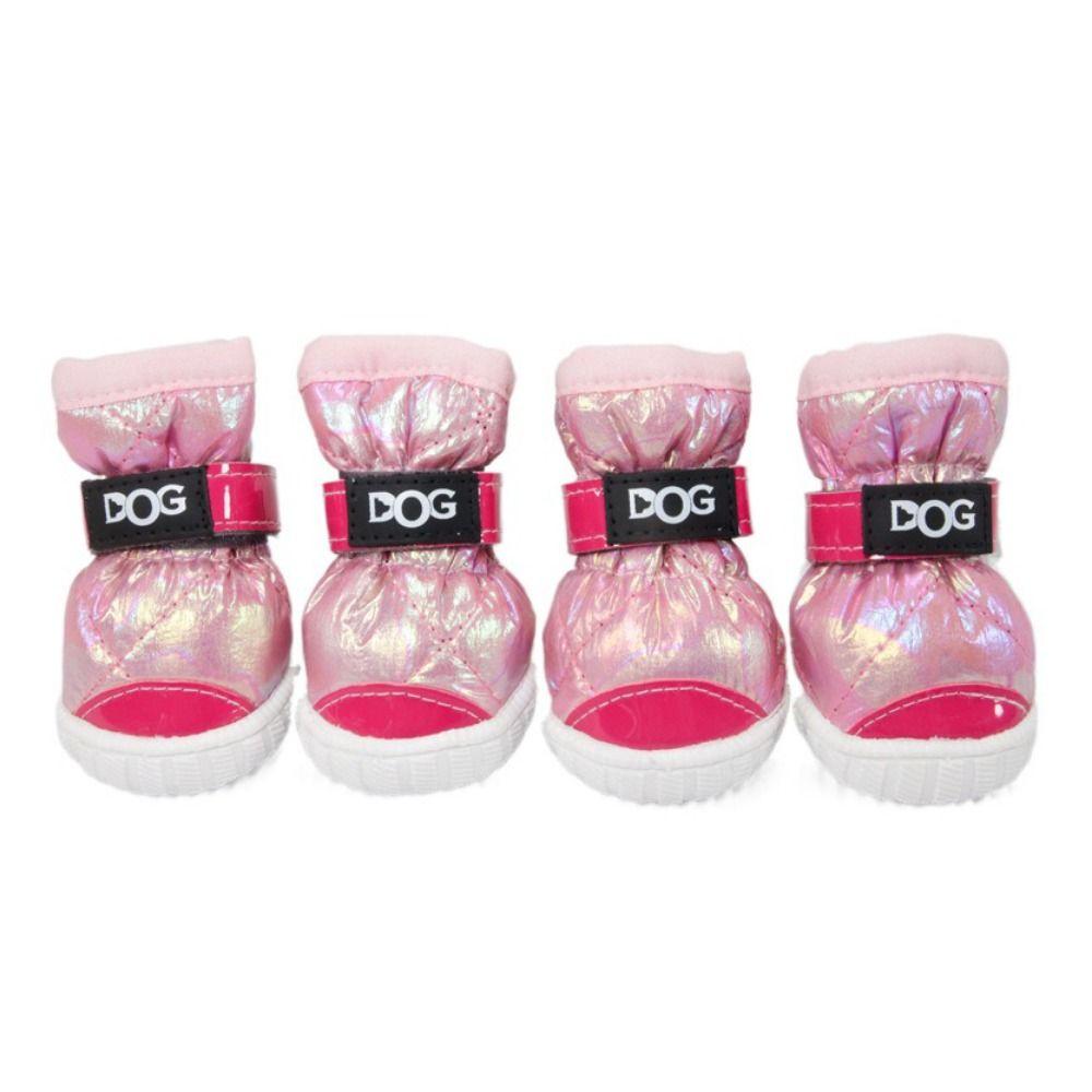 

4 шт./компл. Зимние нескользящие ботинки для собак, Водонепроницаемые спортивные ботинки для собак, Обувь для собак, Защита лап, Зима L розовый