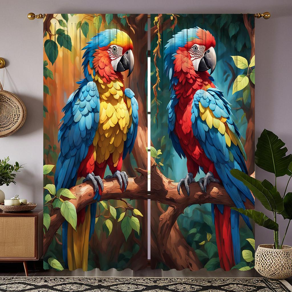 2 Pieces HD Digital Color Series Macaw Curtains Home Decorating Style Decorating Living Room Bedroom Rodding Curtains Effect Sty