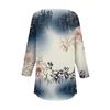 Women's Fashion Loose Button Collar Print 3/43/4  Sleeve T-Shirt Tops Pullover