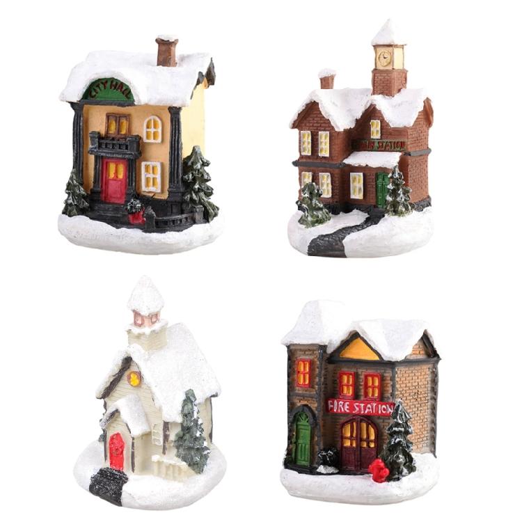 LED Light Christmas Snow Scene Village House Luminous Resin Ornament