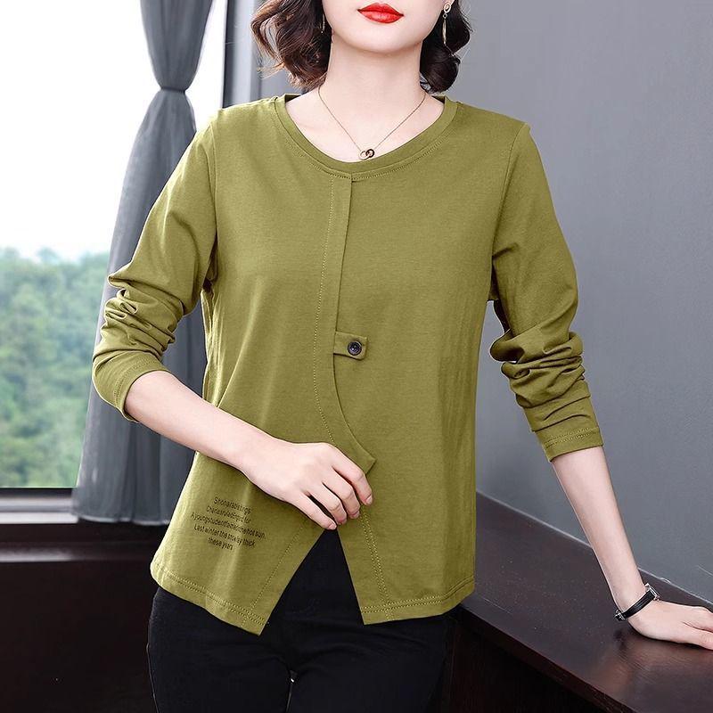 Women's Plus Size Autumn 2025 Irregular Long Sleeve Top for Middle-Aged Moms