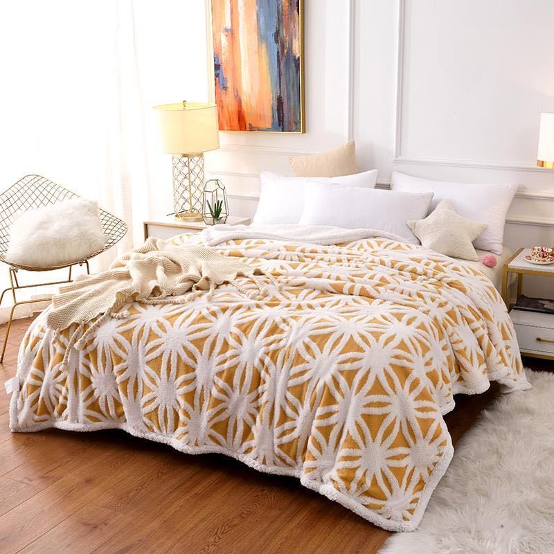 Bed Bedspread Winter Warmth Thickening Three-dimensional Double Layer Comfort Cotton Wool Jacquard Blanket Lamb Wool Blanket Home Textile Bedspread