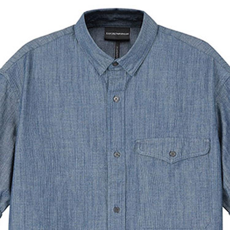 Emporio Armani Solid Color Square Neck Single-Breasted Short Sleeve Shirt Men Shirts Blue 6R1CA6-1DRLZ-0941