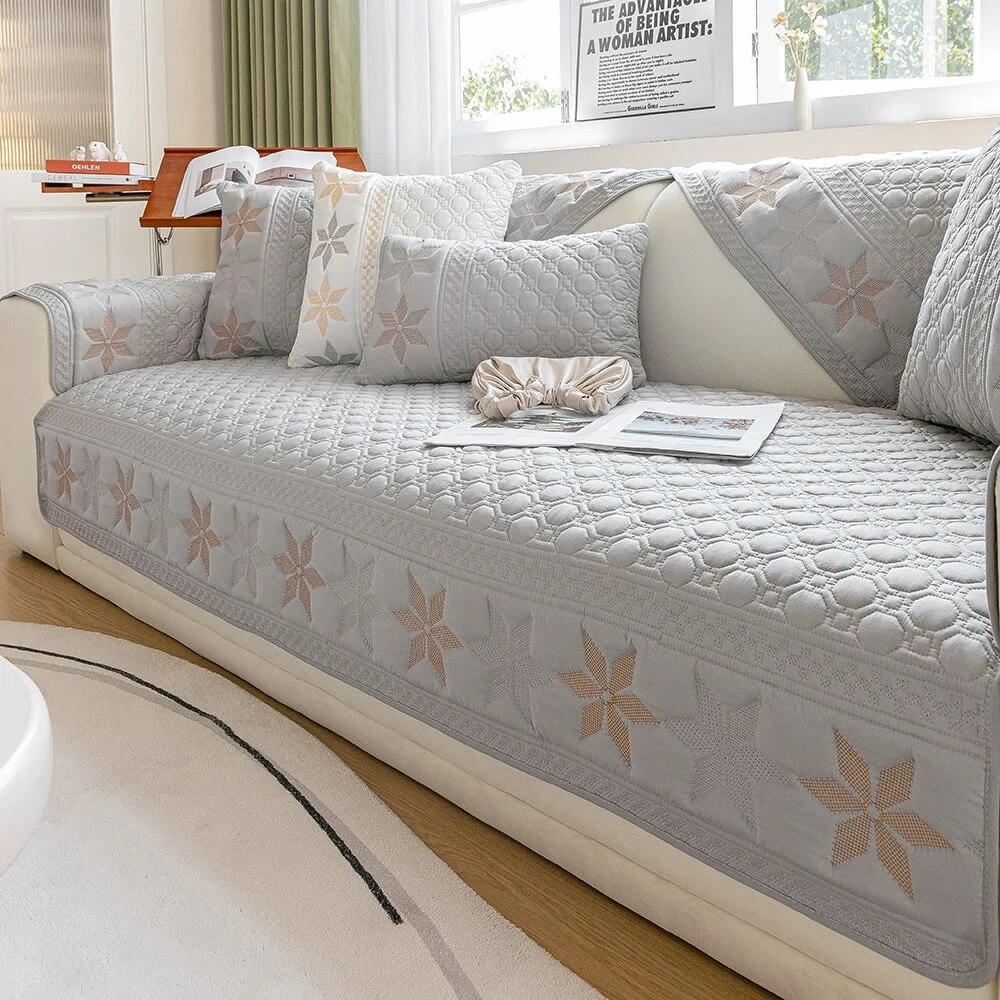 Embroidered Sofa Towel Pillowcase Polyester Cotton Sofas Cushion Anti Slip Wear-resistant Snowflake Patterned Sofa Cover Blanket