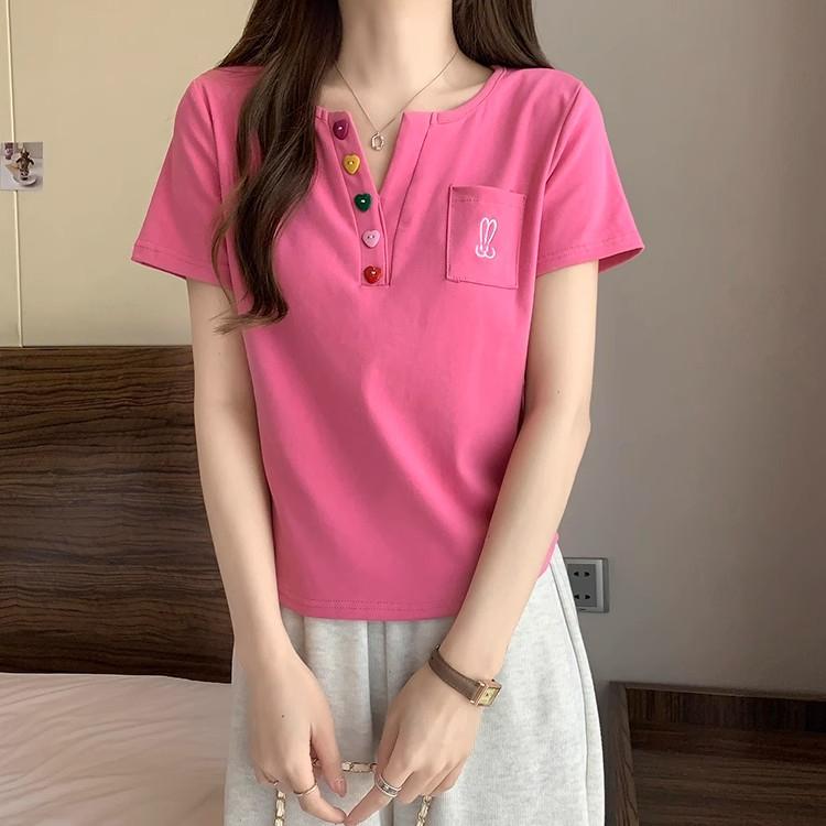 Summer Pure Cotton Irregular Solid T Shirts Women‘s V-neck Short-sleeve T-shirt Casual Slim Elastic Skinny Y2k Top Women Clothes