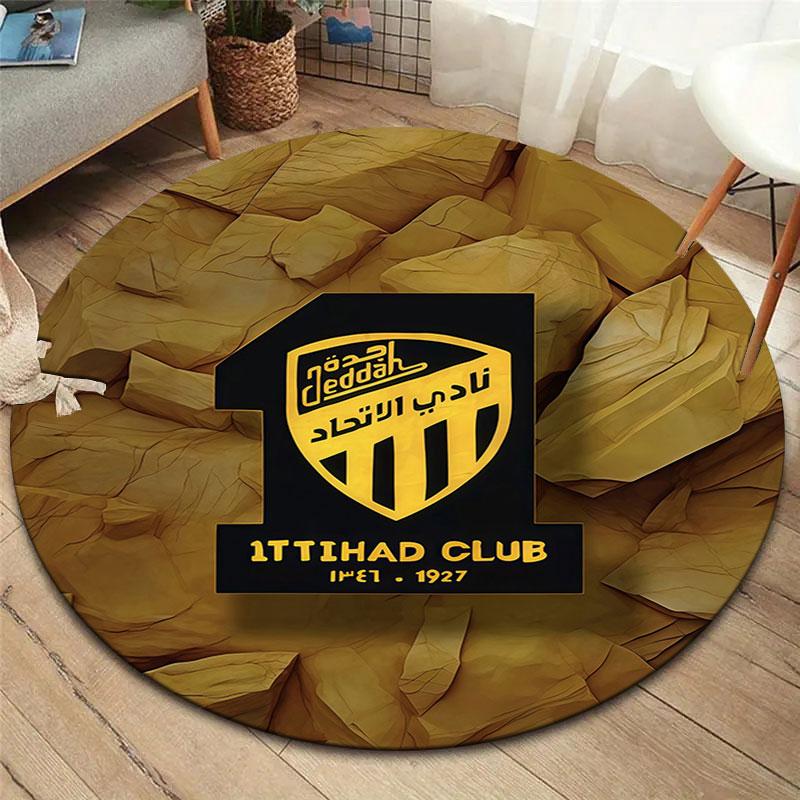 Al-Ittihad FC Round Area Rug,Carpet Rug for Living Room Bedroom Sofa Playroom Decor,Non-slip Floor Mat