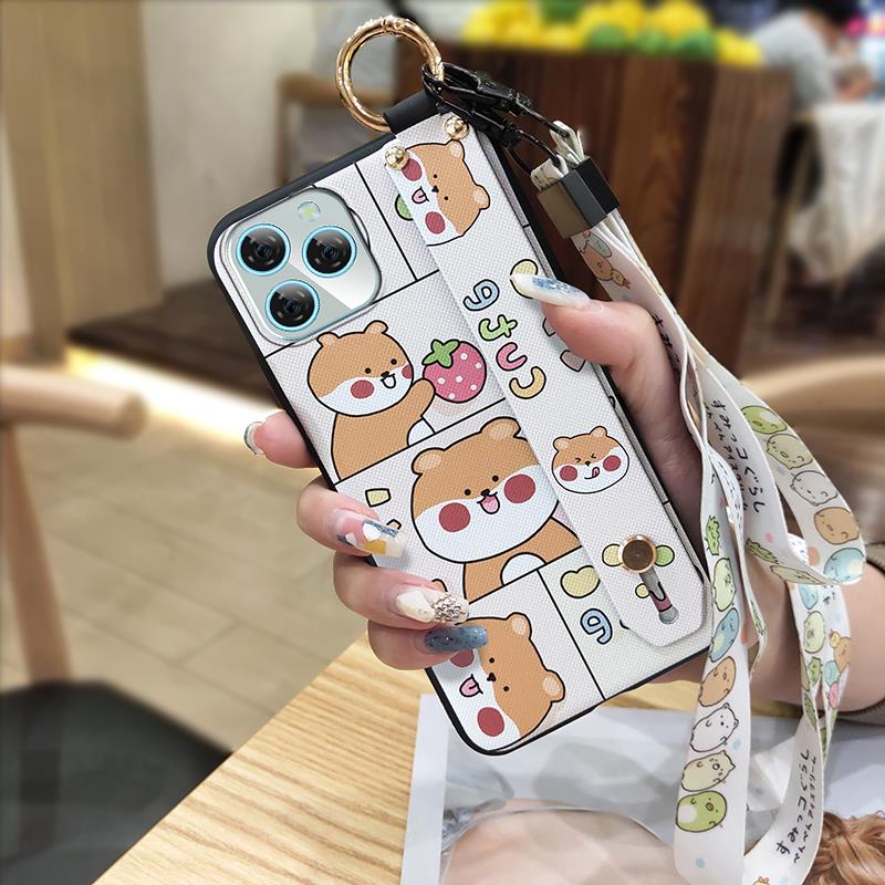 Ring Lanyard Phone Case For Blackview A95 Waterproof Silicone Anti-dust Wristband Cartoon Back Cover Durable Shockproof