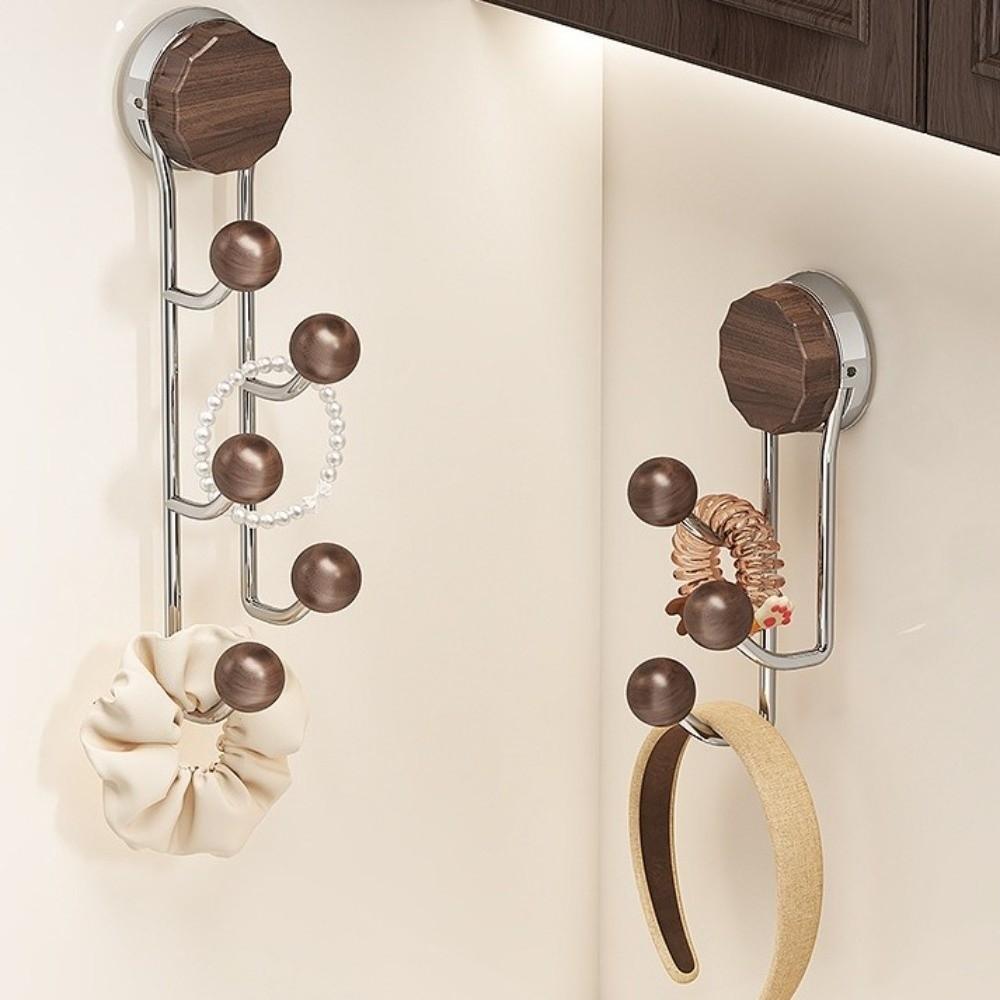 Without Punching Wood Grain Hook Stainless Steel Vertical Hook Shelf  Home Organization