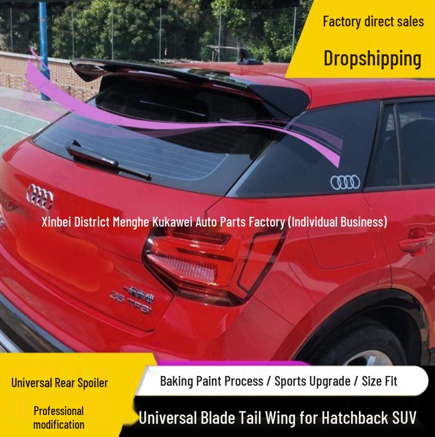 Universal No-Drill Sporty Roof Wing: Large Car Spoiler for Hatchbacks & SUVs