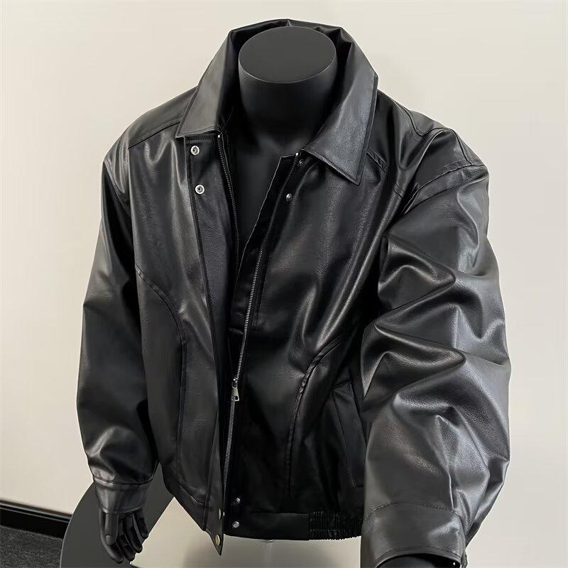 Men's Trendy American Retro PU Leather Lapel Jacket for Spring & Fall