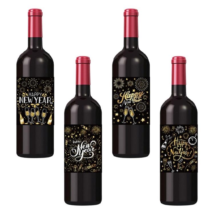 24Pcs New Year Bottle Decorative Sticker Waterproof Wine Bottle Wrapping Label For Champagne Wine Holiday Decoration