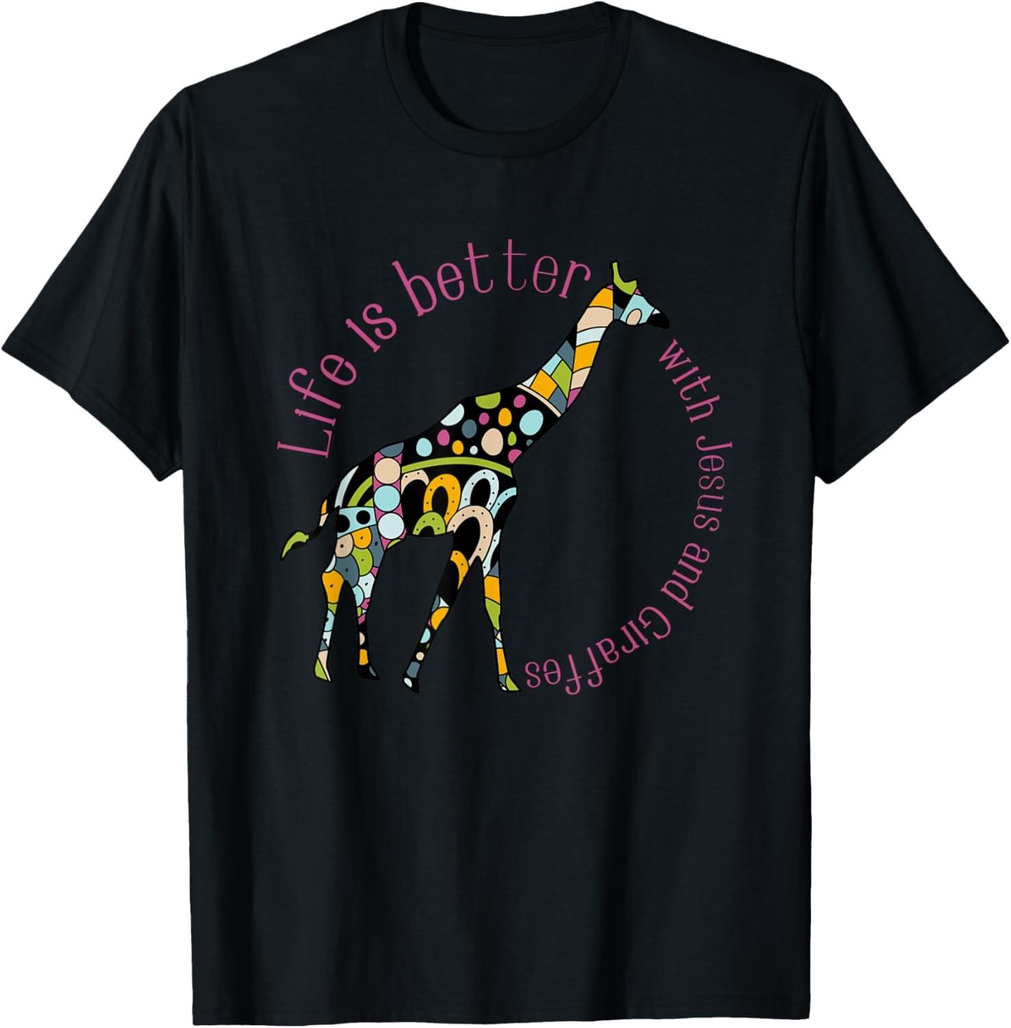 Life is Better with Jesus and Giraffes Fun Christian Tee T-Shirt S разноцветный