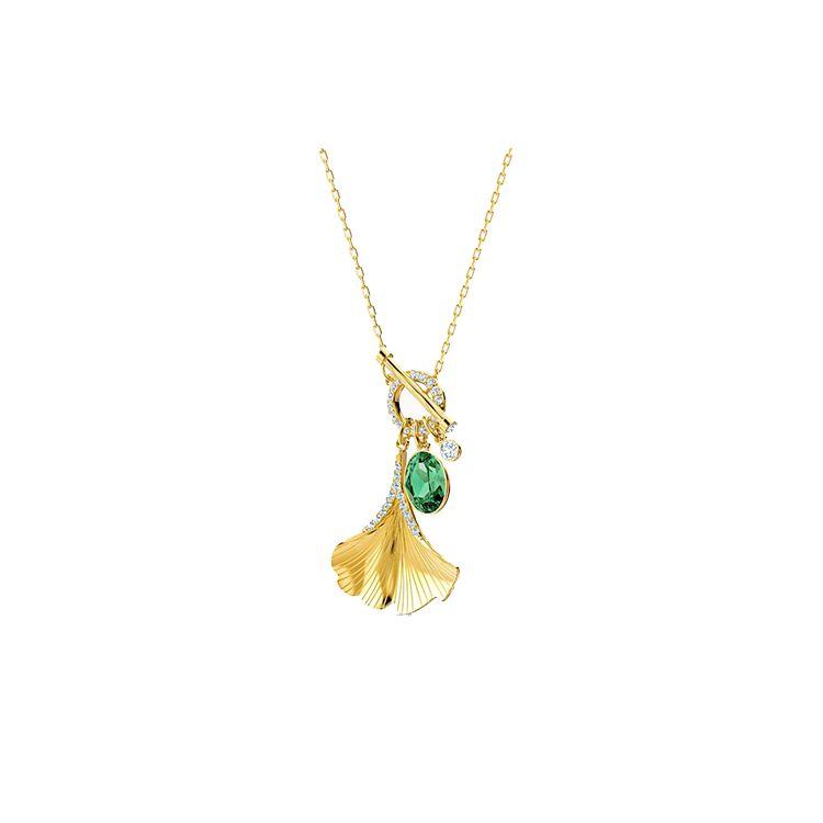 Swarovski Stunning Ginkgo Eternal Love Green Crystal Gold Ginkgo Leaf Necklace Women necklace 5515465 Box (Random Color)