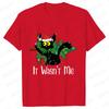 It Wasn's Me Christmas Cat Women's Clothing Christmas Tree Casual Fashion Aesthetics Short Sleeve T-shirt Cartoon Women's T-shirt