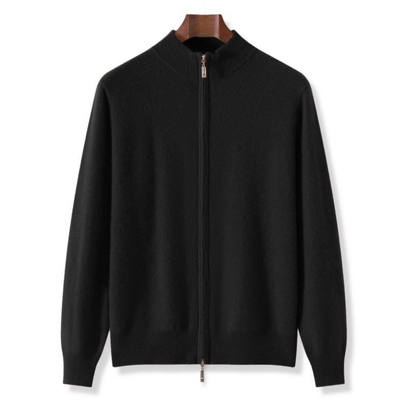 Men's Wool Cashmere Knit Zipper Cardigan - Autumn/Winter Warmth, Versatile Stand Collar, Loose Fit.