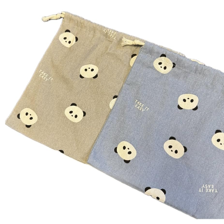 Set of 2 Panda-patterned School Lunch Drawstring Bags for School, Daycare, and Kindergarten. Perfect for Elementary School Students.