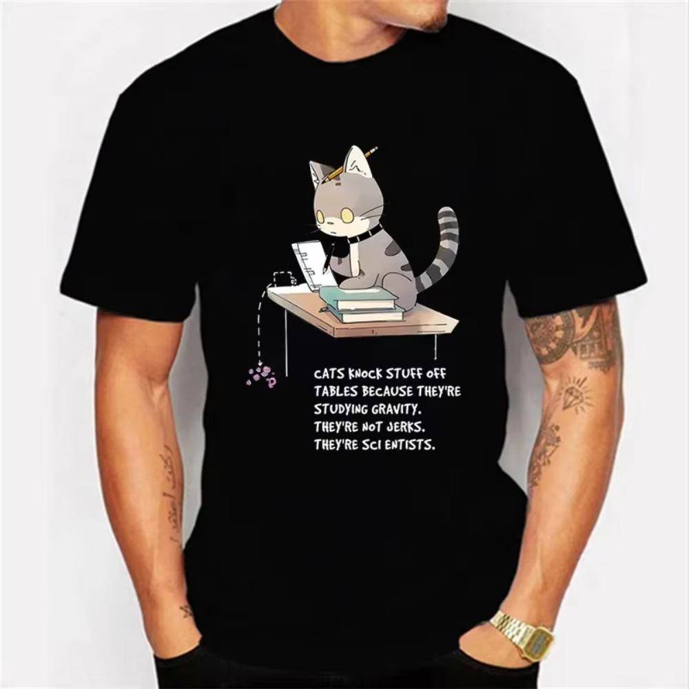 Cat Know Stuff Off Graphic T Shirts Funny Cat Tshirts Short Sleeve Oversize T-shirt Fashion Harajuku T-shirts Men Brand T-shirt