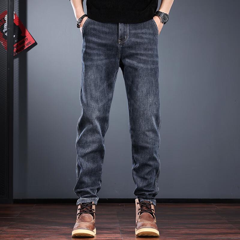 Jie Leinno Men s Retro Tapered Loose Fit Washed Jeans 33