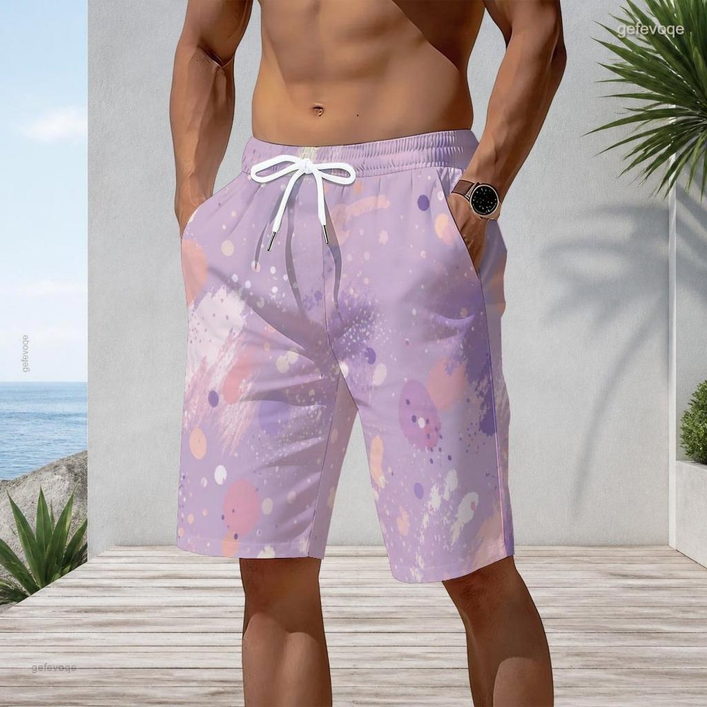 Men Plus Size Beach Shorts Abstract Black Gold Geometric Marble Print Drawstring Casual Swim Trunks For Summer Surfing Swimming