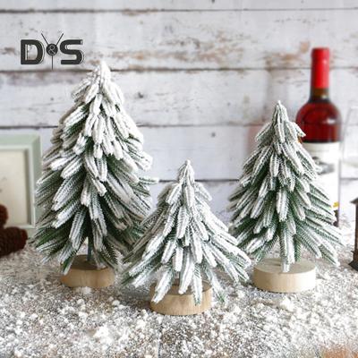 Miniatur-Weihnachtsbaumfigur, künstlicher Norfolk-Grün/Schnee, beflockte Tannennadeln, Weihnachtsbaum mit Holzsockel für die Innendekoration
