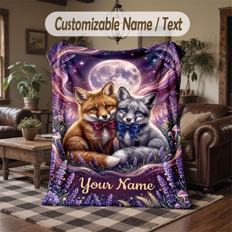Wolf Fuchs Thema Kuscheldecke Personalisierbarer Name Text Personalisierte Decke Weich Gemütlich für Zuhause Sofa Bett
