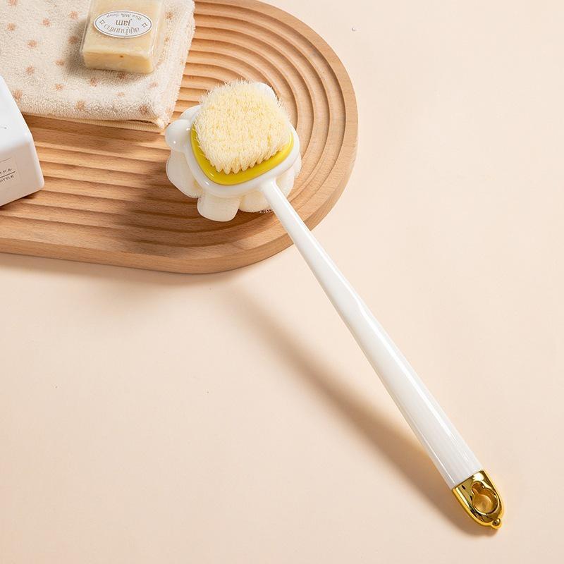 Long-Handle Soft Silicone Double-Sided Shower Brush with Back Scratcher and Mud Scraper